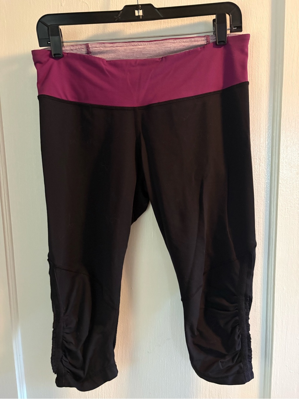 Lululemon Black Capri Leggings with Plum Waistband